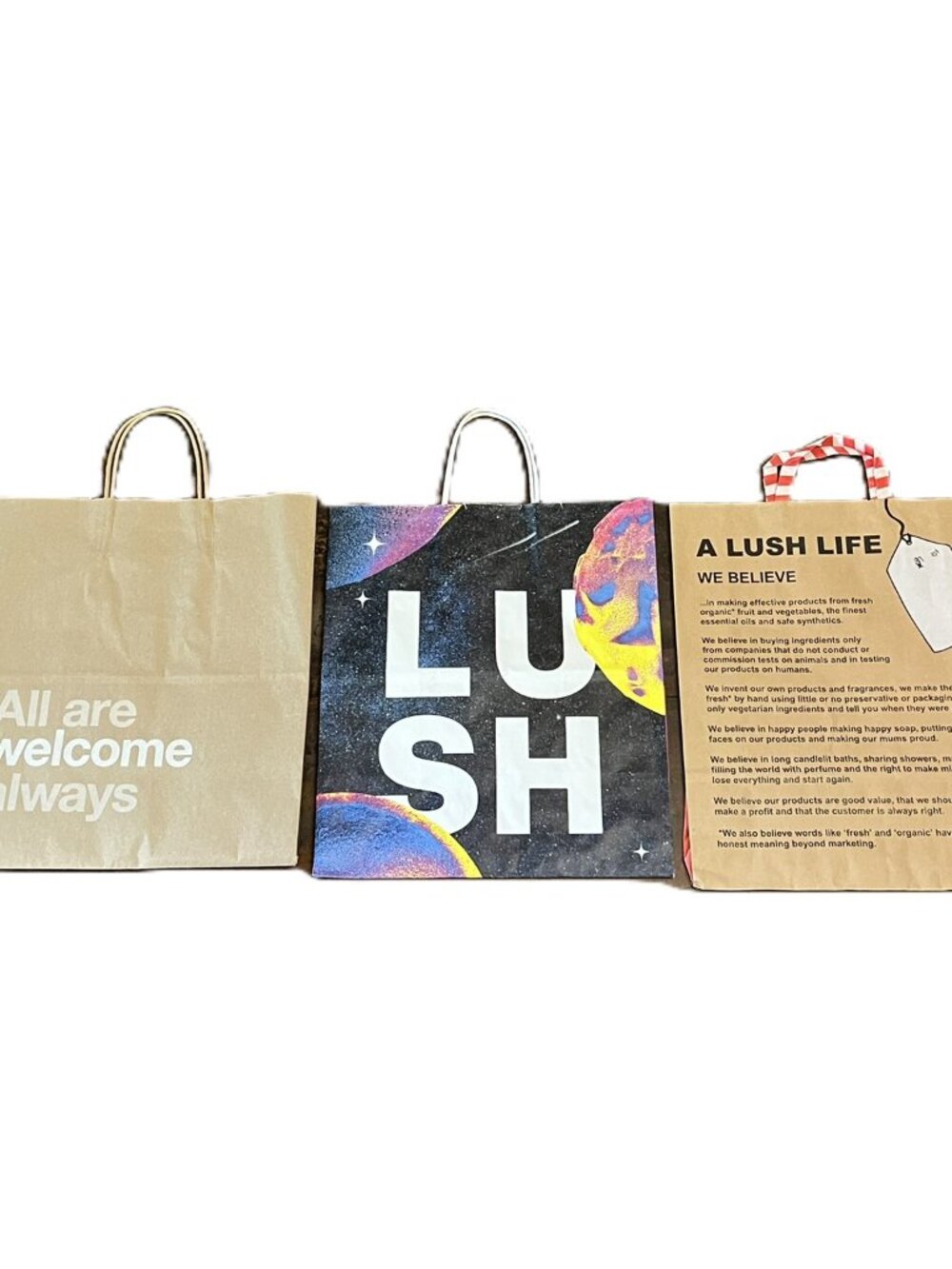 3 Empty LUSH Retro Paper Shop Bags Bundle, Size M